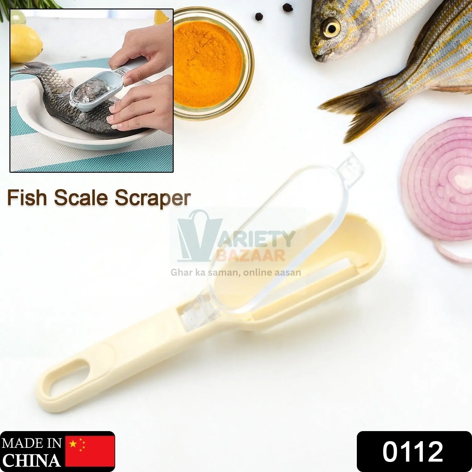 0112 Plastic Fish Scales Graters Scraper, Fish Skin Brush Fish Cleaning Tool Scraping Scales Device with Cover Home Kitchen Cooking Tools 1 Pieces Travel Sahayak