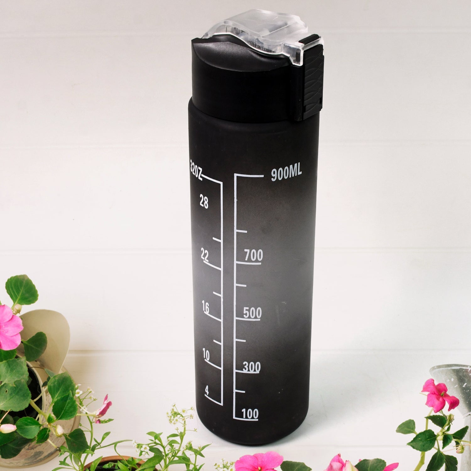 Plastic Black Motivational Water Bottle with Straw (900 ML) Variety Bazaar