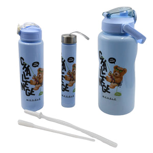 Plastic Water Bottle Set – BPA-Free, Leak-Proof, Cartoon Design for Kids & Gym (3 Pc Set) Variety Bazaar