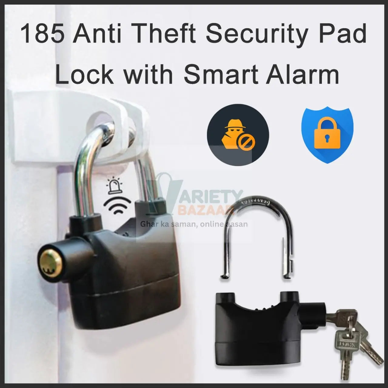 0185 Anti Theft Security Pad Lock with Smart Alarm Travel Sahayak