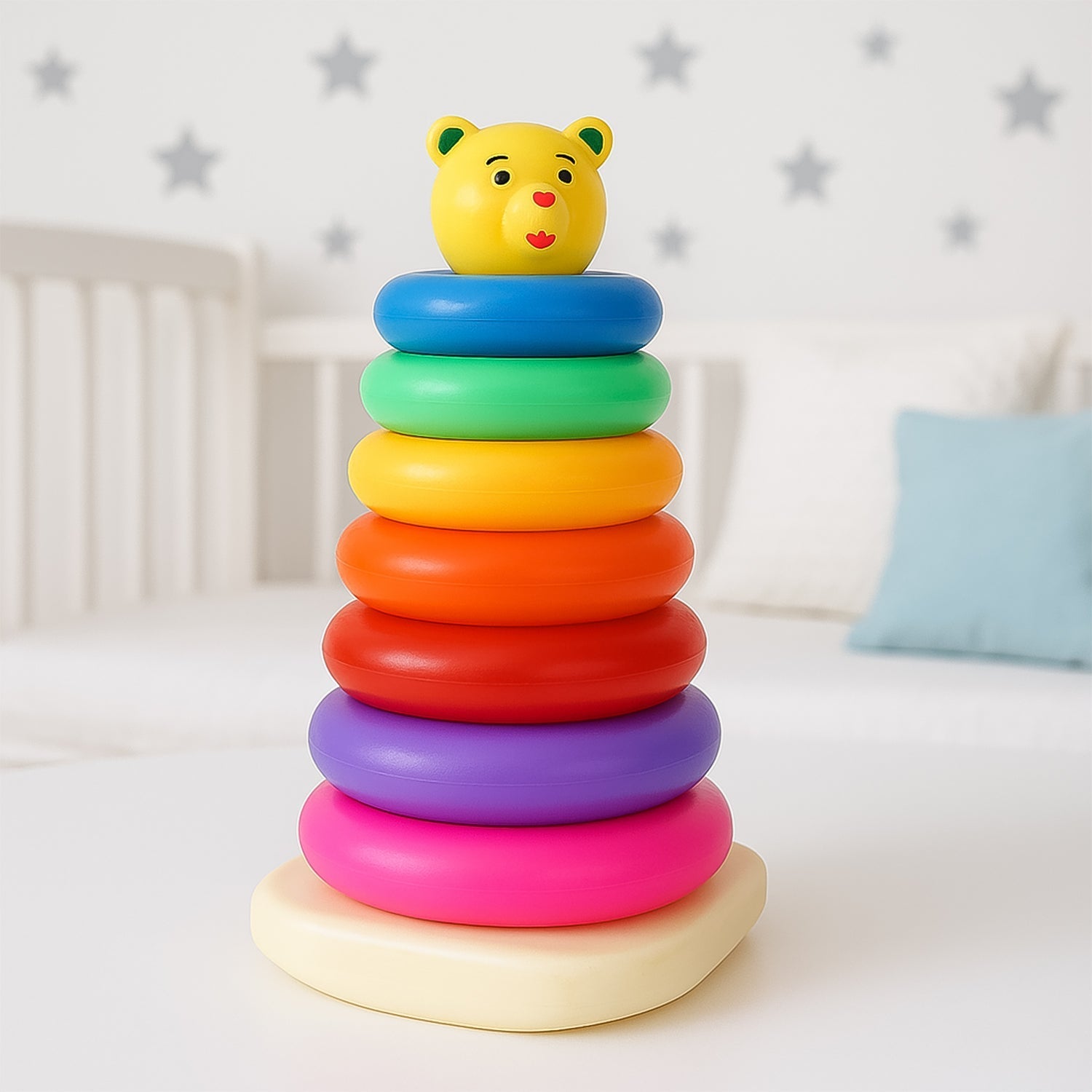 Plastic Baby Kids Teddy Stacking Ring Jumbo Stack Up Educational Toy 7pc Variety Bazaar