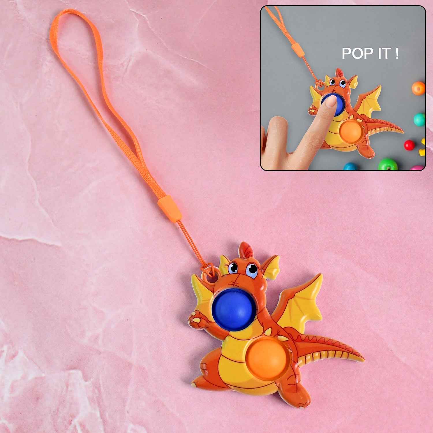 2-Bubble Dragon-Shaped Push Pop Fidget Toy with Strap (1 Pc)