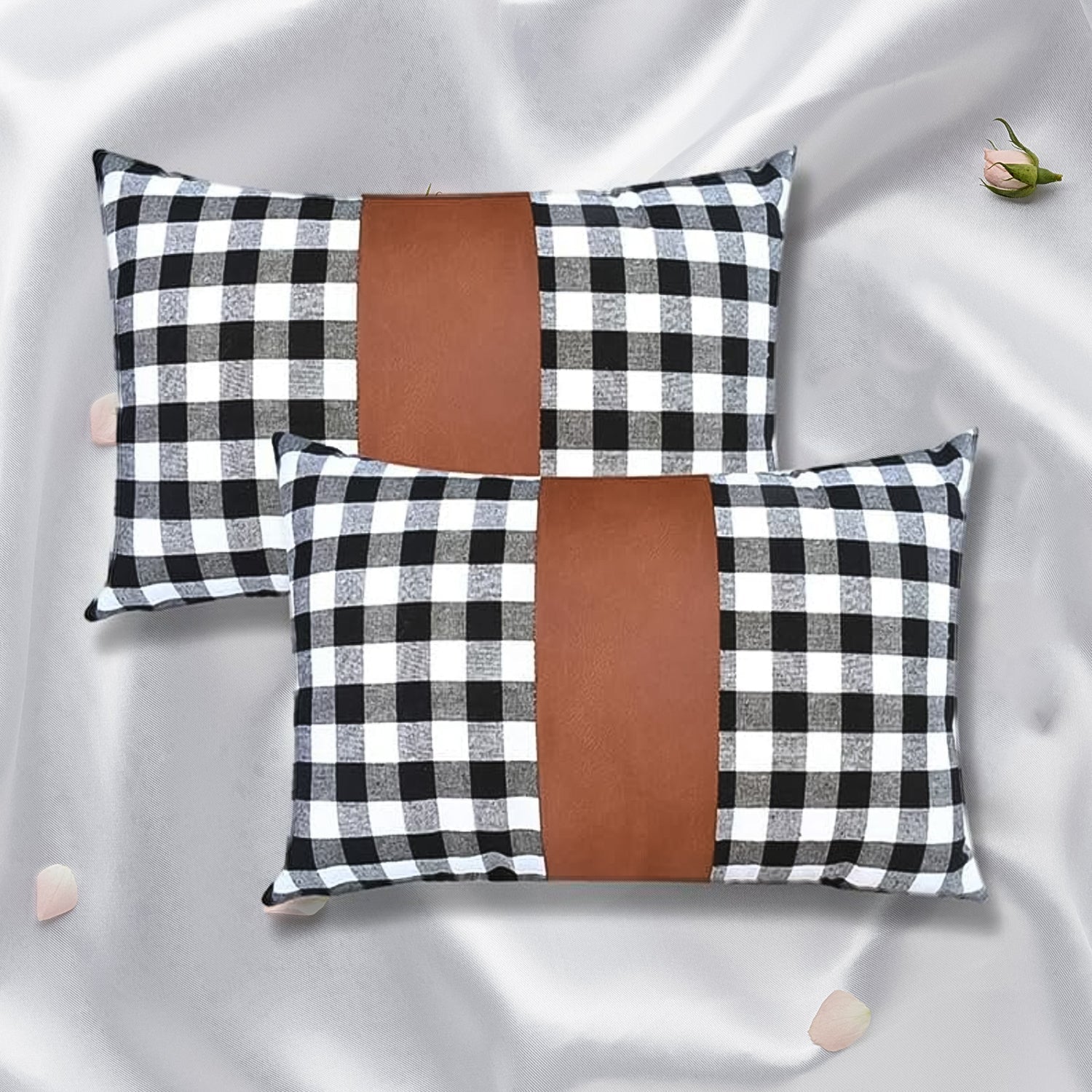Pillow Covers, Leather & Cotton Cushion Covers (17 × 17 Inch / 1 Pair / 2 Pc) Variety Bazaar