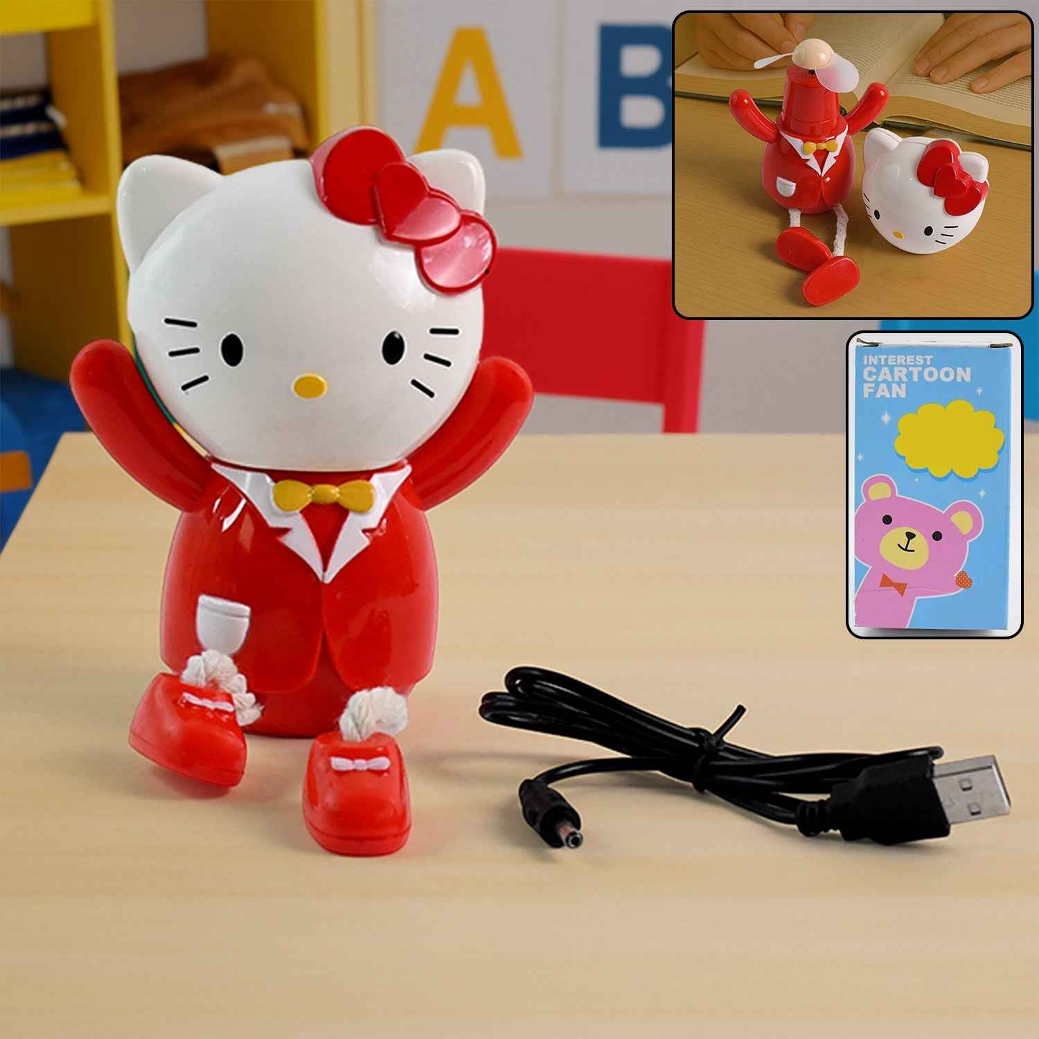 USB Cartoon Character Mini Table Fan for Kids (1 Pc)