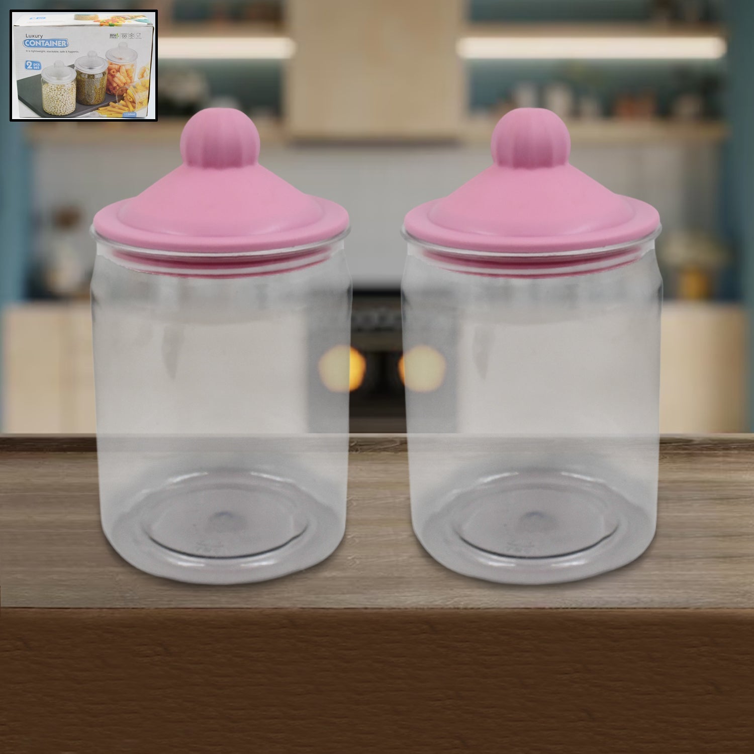 Transparent Kitchen Plastic Container/ Jar Set (2 Pcs Set / 1100 ML Approx) Variety Bazaar