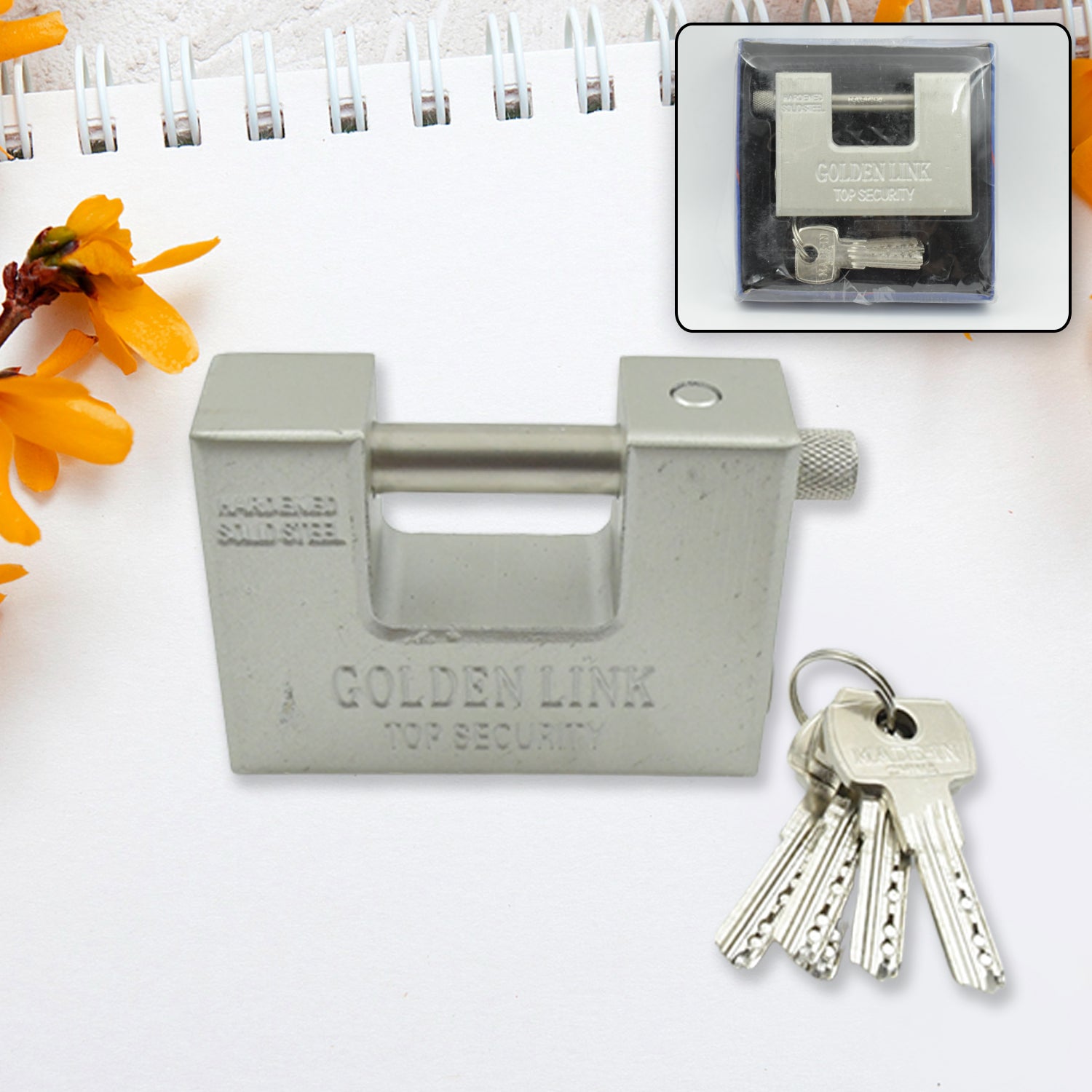 94mm Stainless Steel Padlock: Rectangular, Hardened Steel, 5 Keys Variety Bazaar