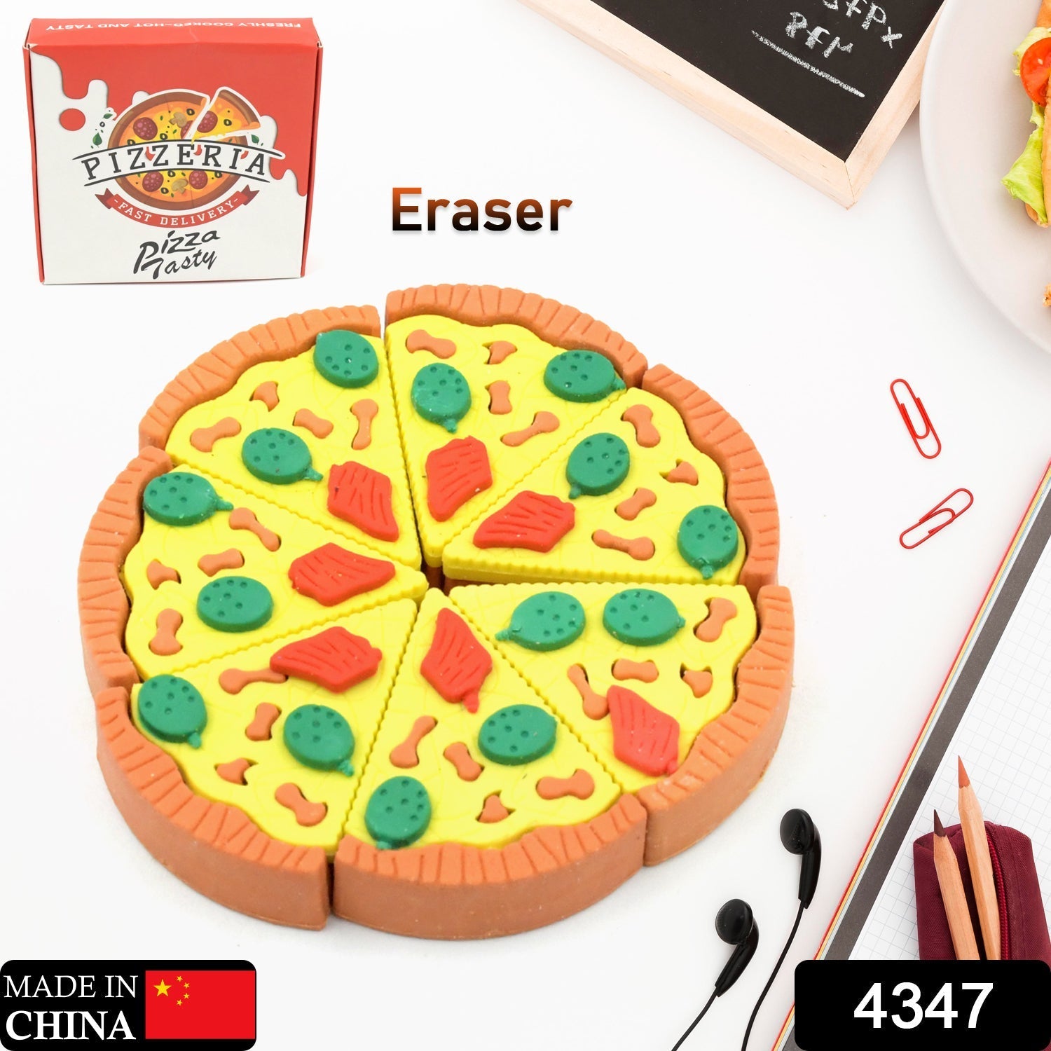 3D Pizza Slices Eraser Set – Fancy & Colorful Stationery for Kids & Gifts (7 slice) Variety Bazaar