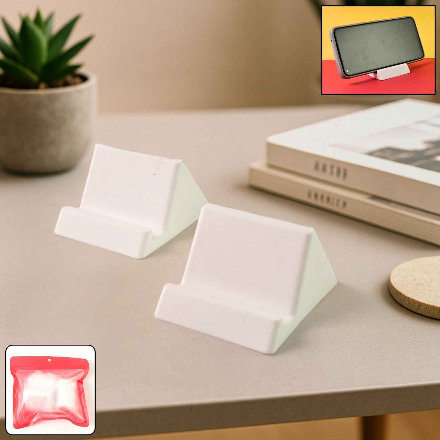Compact Plastic Mobile Phone Holder Stand (2 Pc & Mix Color)