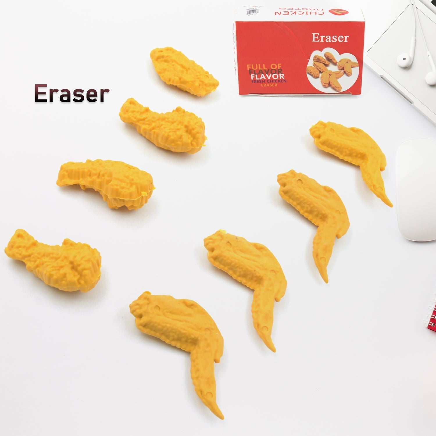 Cute Chicken Wing & Leg Erasers for Kids & Students (8 Pc Set) Variety Bazaar