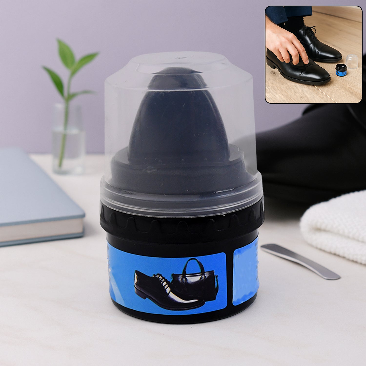 Instant Shoe Shine Sponge with Liquid Polish (1 Pc) Variety Bazaar