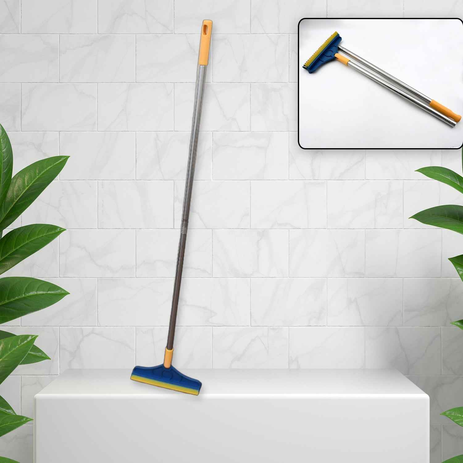 2 in 1 Cleaning Brush & Wiper , Long Handle Floor Brush, Rotatable Cleaning Brush for Bathroom, Kitchen, 120 Degree Triangular Rotating Brush Head with Wiper