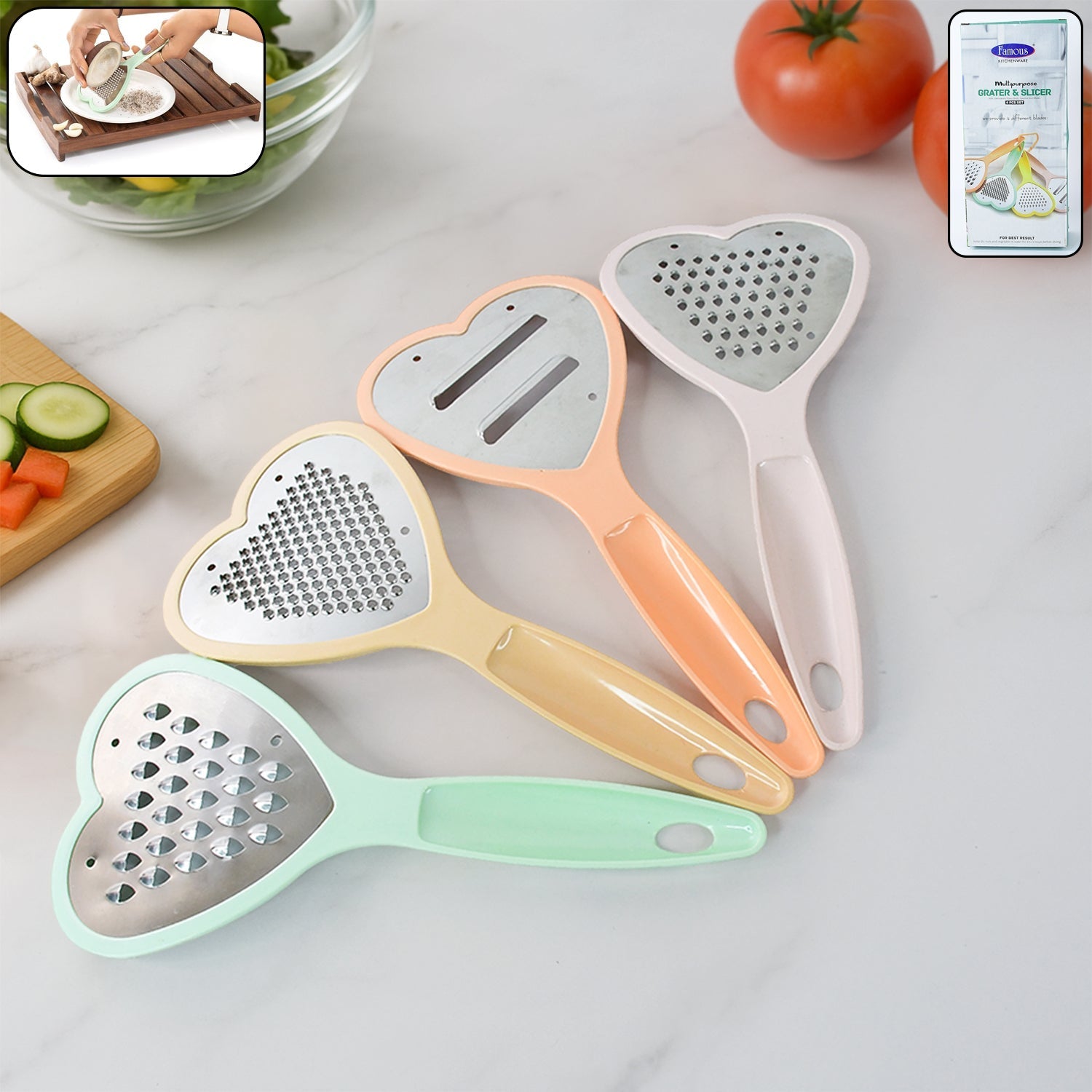 Heart Grater Set and Heart Grater Slicer Used Widely for Grating and Slicing of Fruits, Vegetables, Cheese Etc. Including All Kitchen Purposes. Variety Bazaar