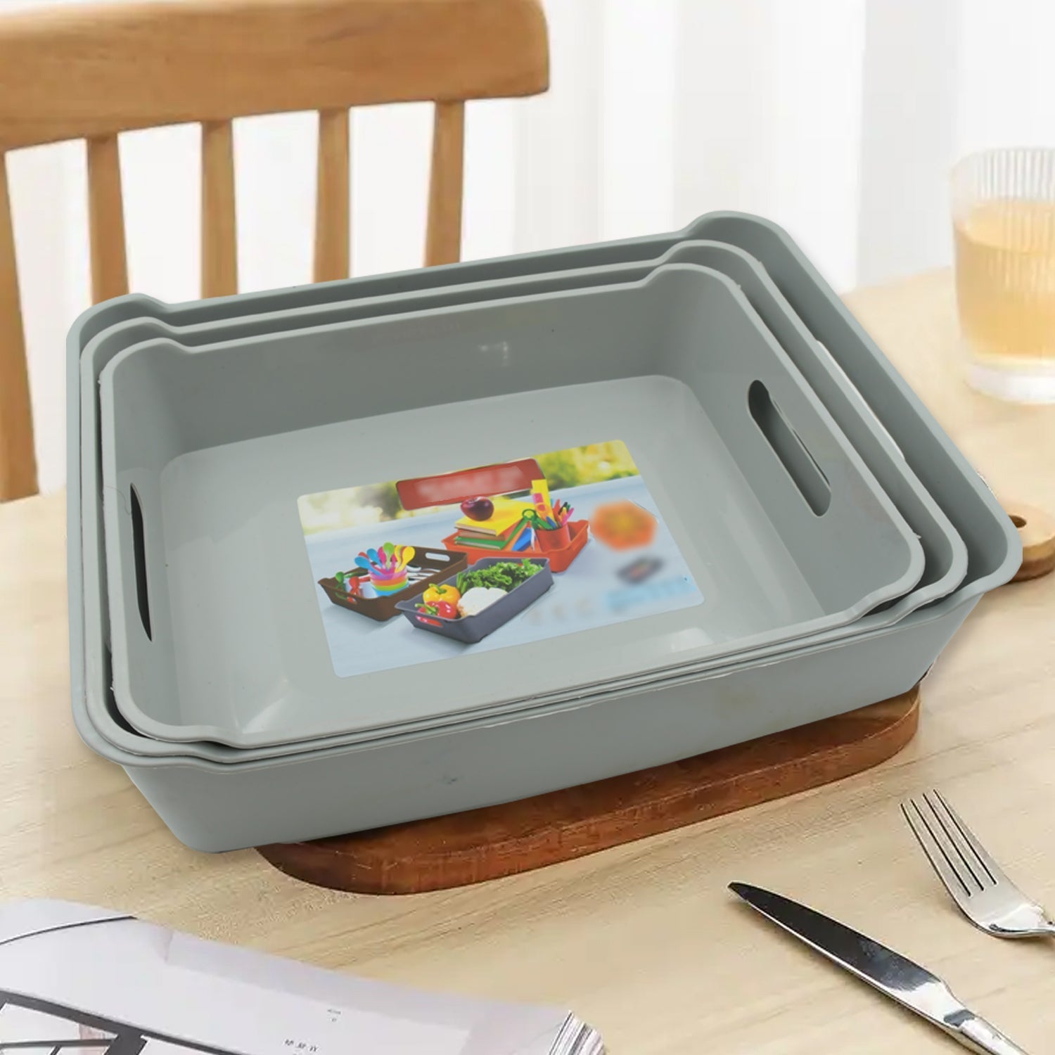 Multipurpose Organising & Storage Plastic Tray, Fruit & Vegetable/ Multi Purpose Tray, Organizer for Kitchen, Countertop, Cabinet, Bathroom Plastic Storage Basket For Store Fruits, Vegetables, Magazines, Cosmetics, Stationary Set of 3 Variety Bazaar