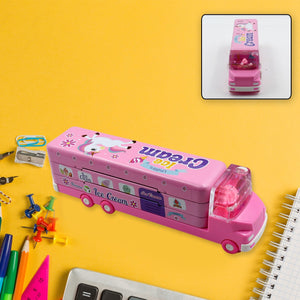 Double Decker Magic Truck Compass Multi Level Metal Truck Compass Pencil Case with Movable Wheels & Sharpener (Mix Design) Variety Bazaar