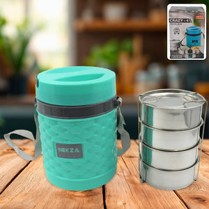 Double Wall Insulated Tiffin with Handle (1 Pc): Stackable, Hot Food Container Variety Bazaar