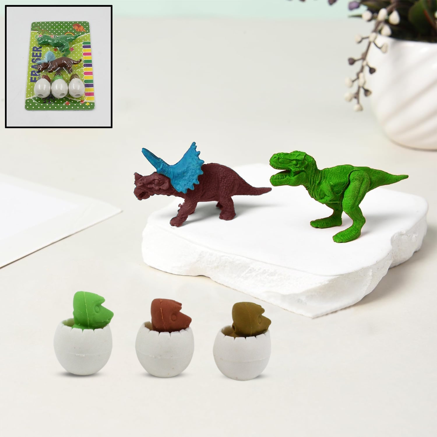 Dinosaur & Egg Shaped 3D Puzzle Erasers – Fun Mini Erasers for Kids (5 Pcs Set) Variety Bazaar