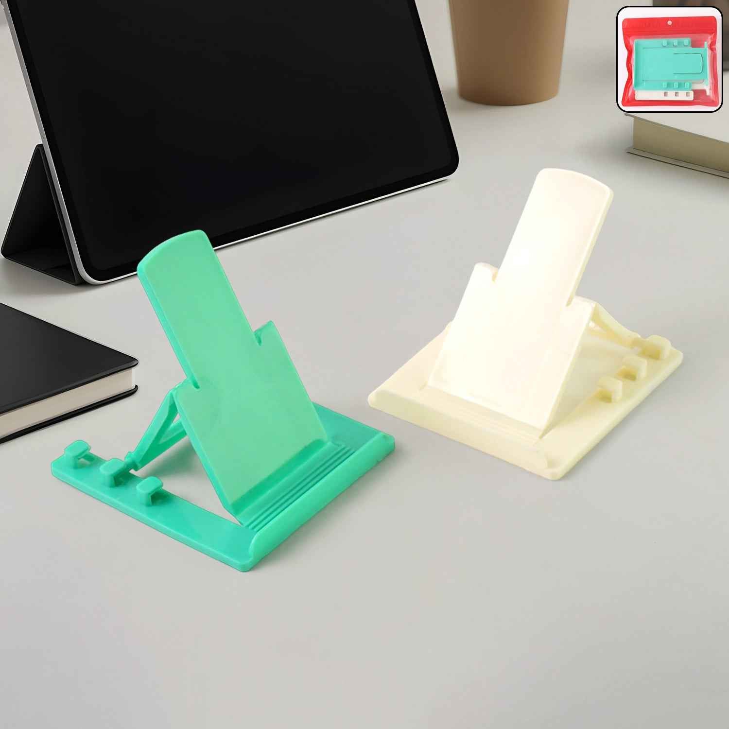Adjustable Foldable Plastic Mobile Phone Stand Holder (2 Pc)