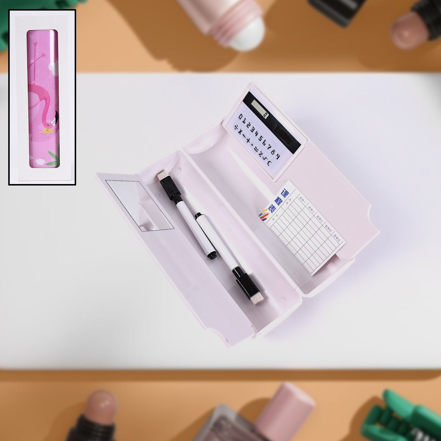 8 in 1 Compass Box, Geometry Box 2 Compartment, Pencil Box with 1 Calculator, 1 Mirror, 2 in 1 Marker Pen Variety Bazaar