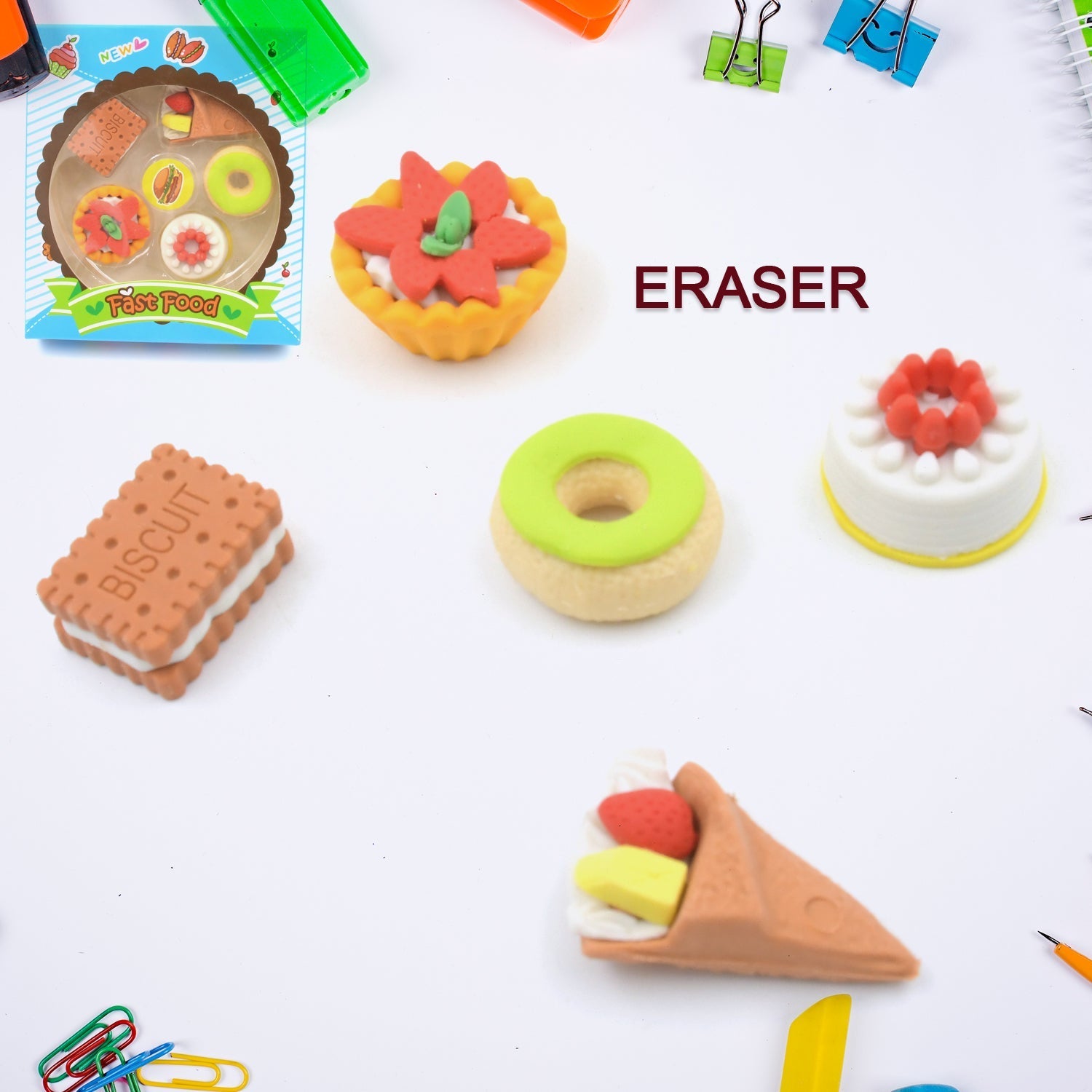 3D Fast Food Erasers Set, Cute Mini Colorful Erasers for Kids Gift & School (5 Pcs) Variety Bazaar