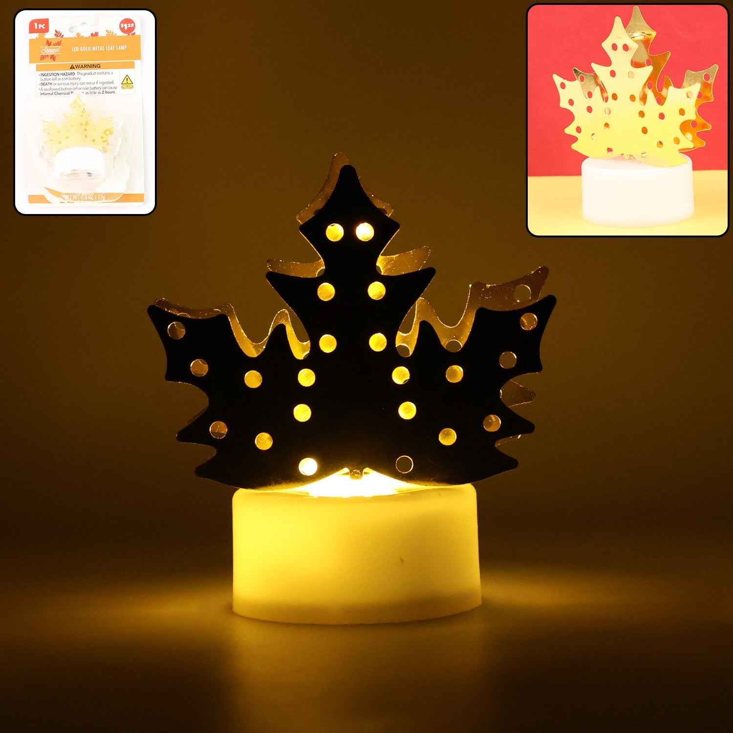 Decorative LED Gold Metal Leaf Diya Lamp (1 Pc)