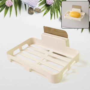 Self-Adhesive Wall Mount Plastic Soap Dish with Drain Slots