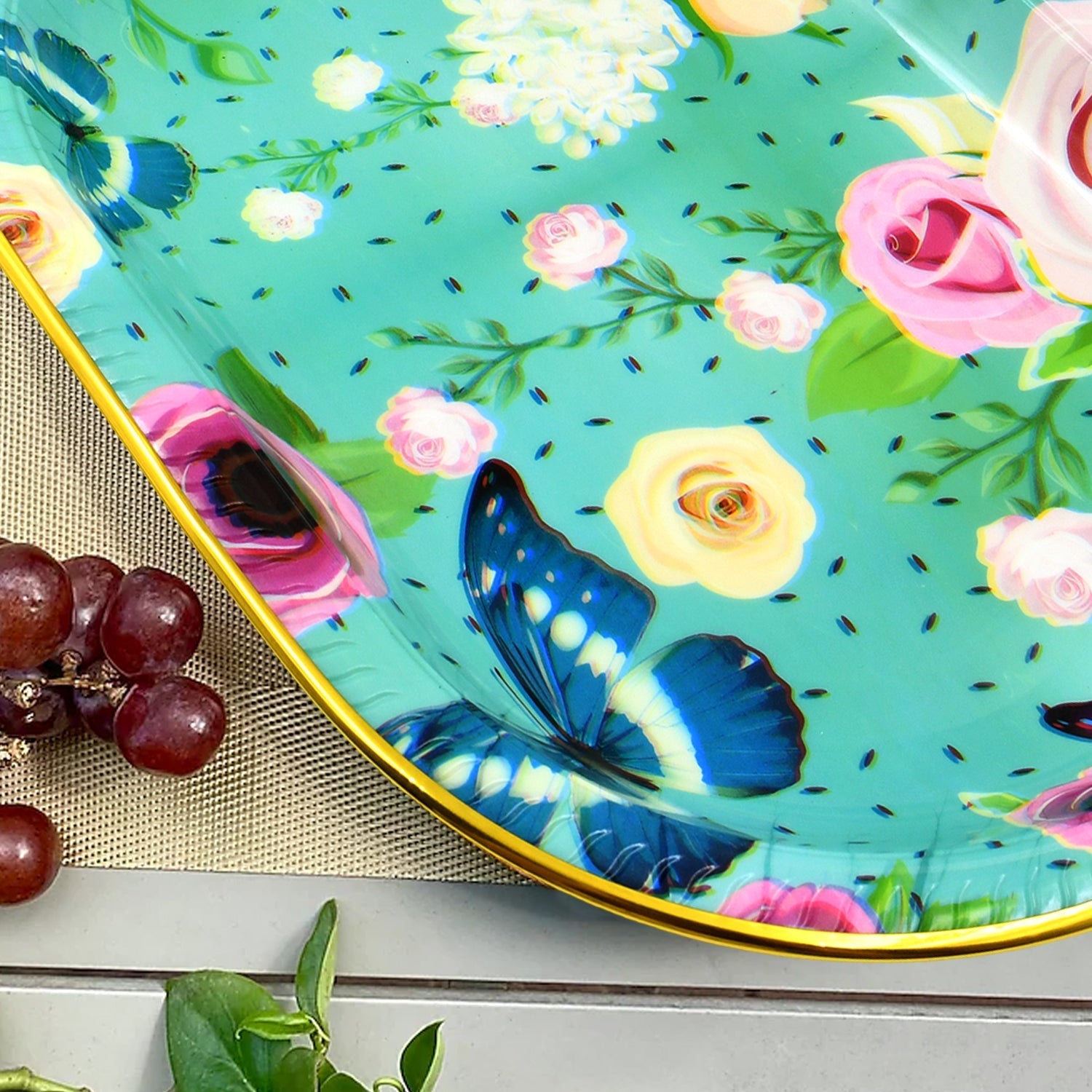 Big Plastic Flower Printed Design Serving Tray (1 Pc / 35 x 24 CM / Mix Color) Variety Bazaar