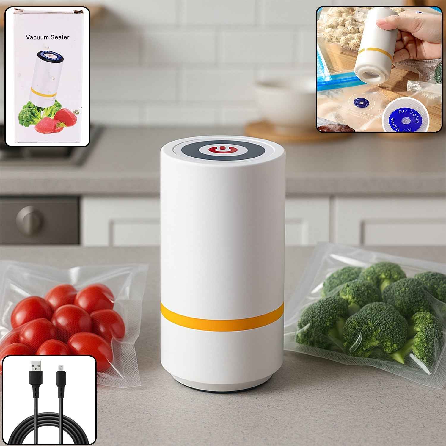 Portable USB Rechargeable Vacuum Sealer Machine (1 Pc)