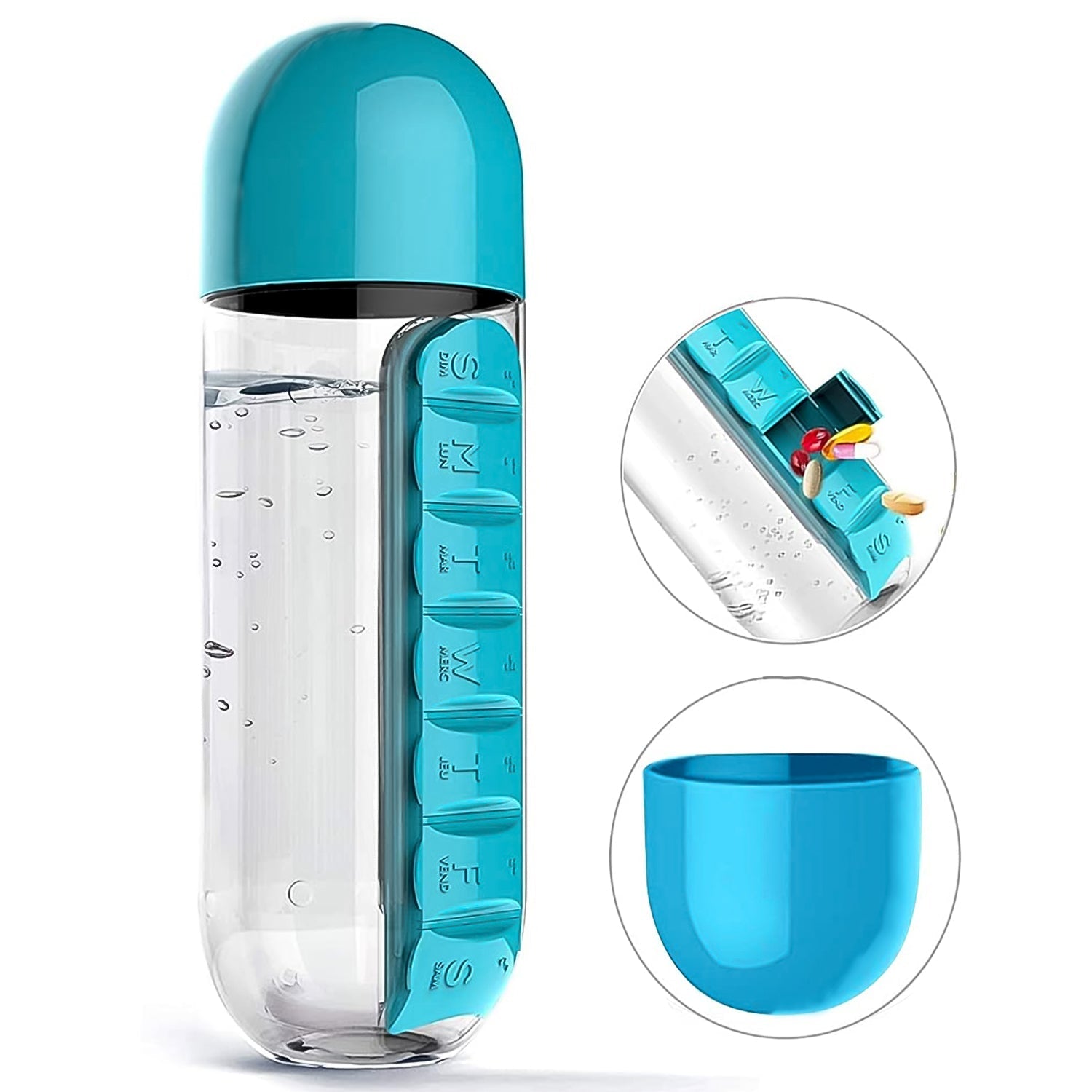 Multi-Use Pill & Water Bottle for Travel (600 Ml, Mix Color) Variety Bazaar