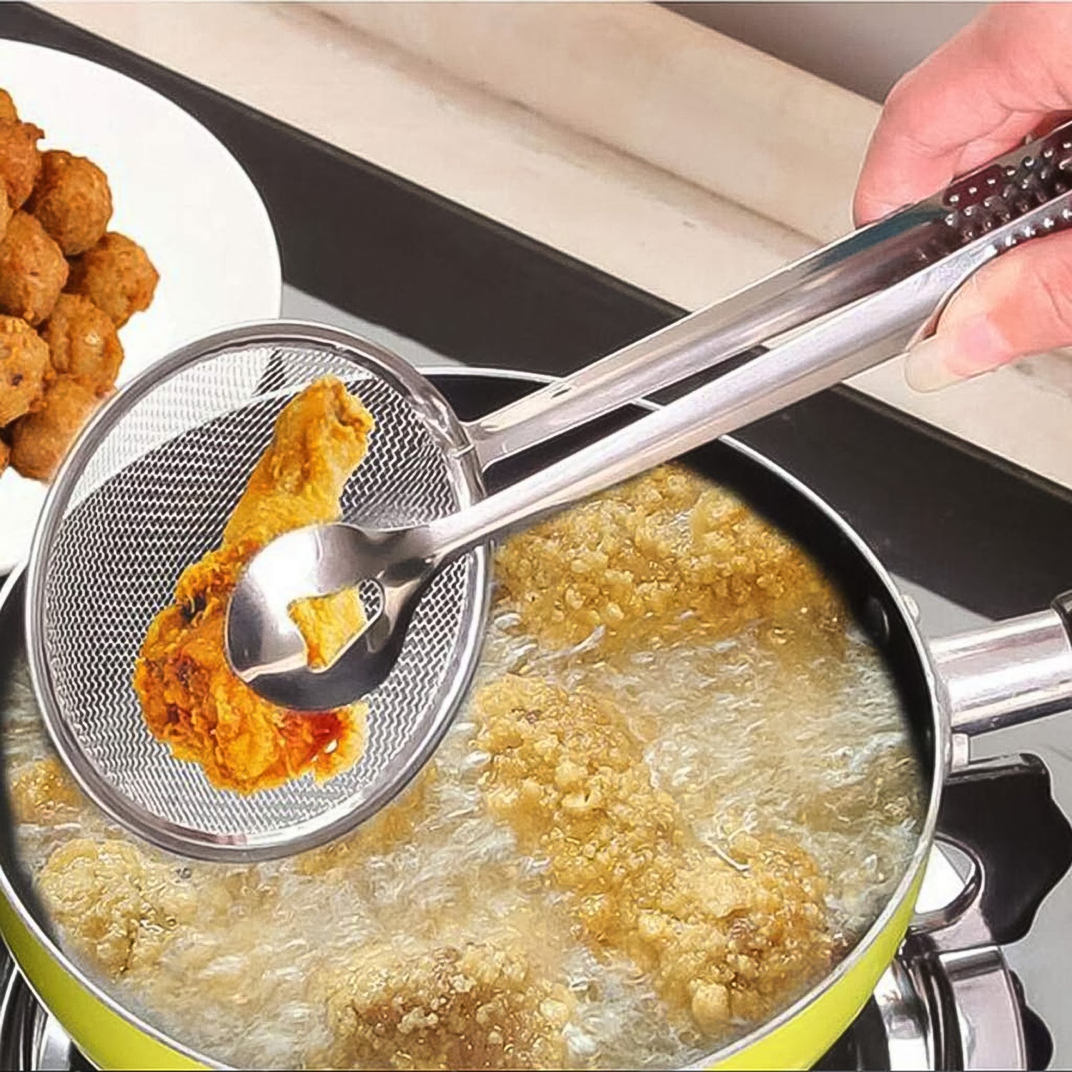 2In1 Stainless Steel Filter Spoon with Clip Food Kitchen Oil-Frying Multi-Functional Variety Bazaar