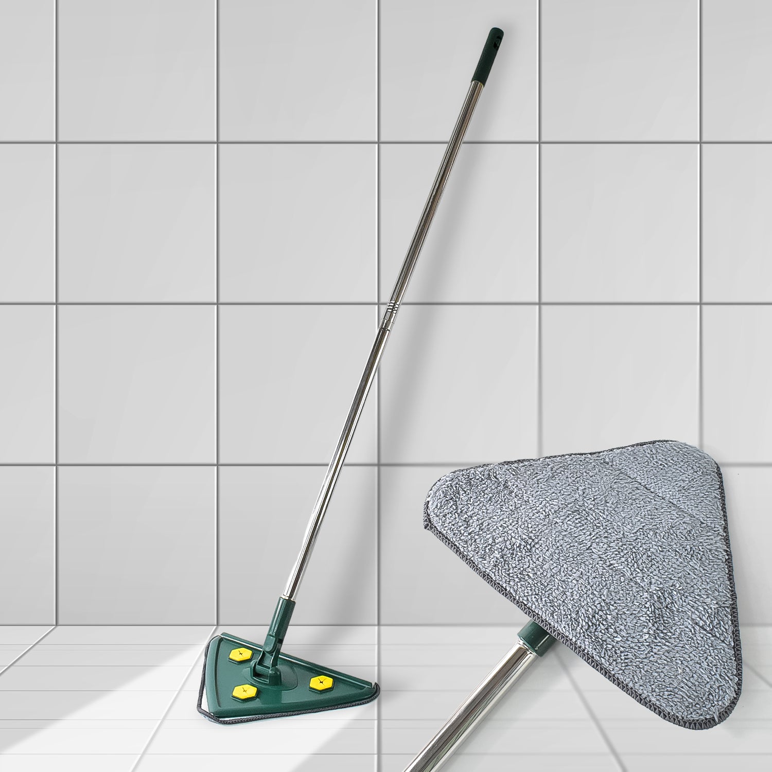 2-in-1 Extendable Triangle Mop – Retractable, 360° Rotating, Telescopic & Reusable Mop Heads (1 Pc) Variety Bazaar