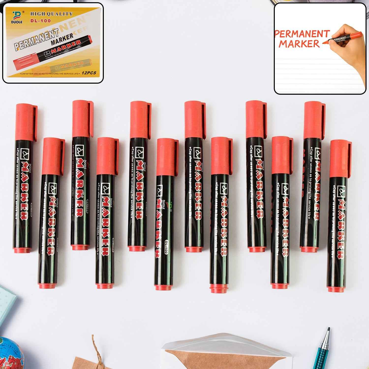 Premium Permanent Red Marker Pen Set (12 Pcs Set)