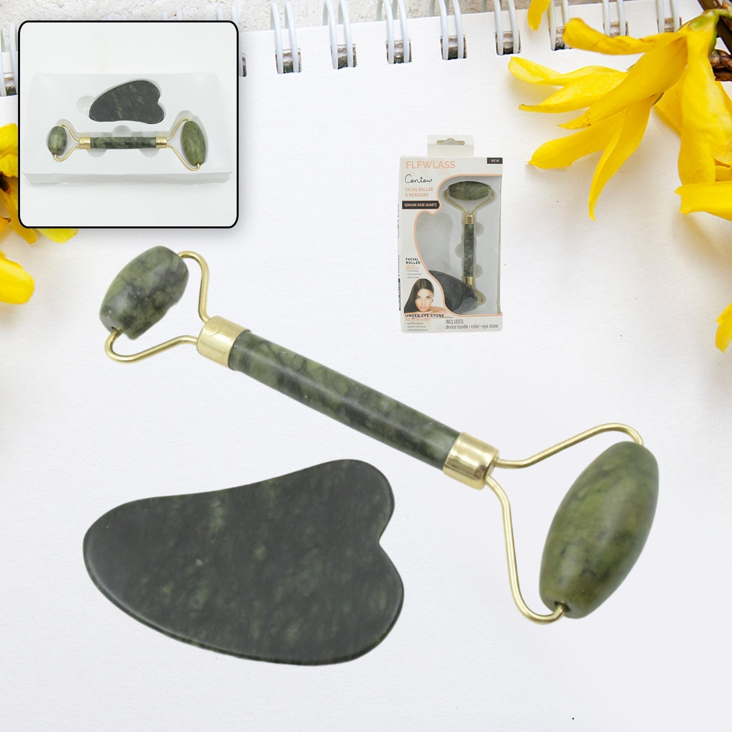Jade Roller & Gua Sha Set – Natural Face Massager for Anti-Aging, Glowing Skin & Face Shaping (1 Pc) Variety Bazaar