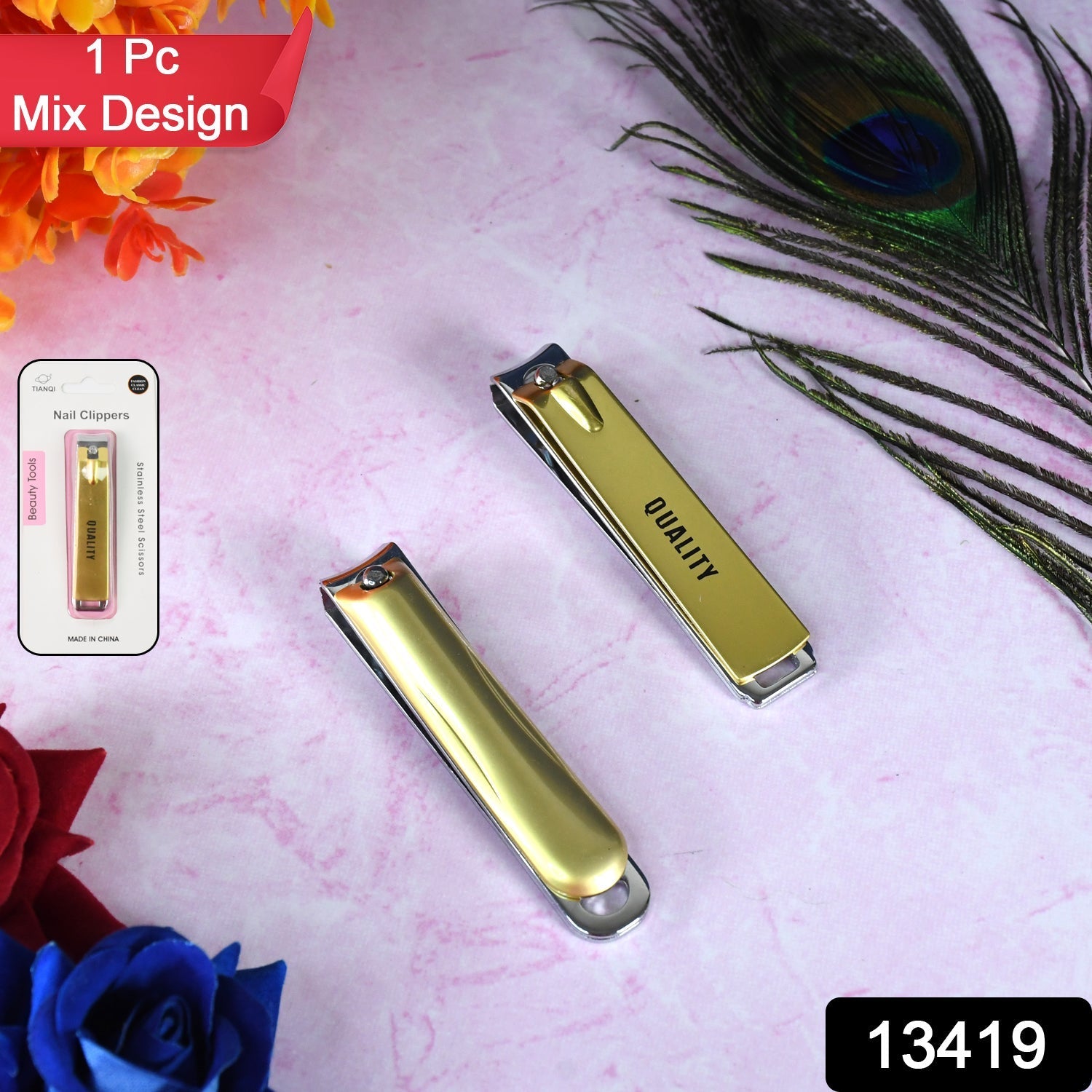 Stainless Steel Folding Portable Large Nail Clippers with Nail File (1 Pc / Mix Design) Variety Bazaar