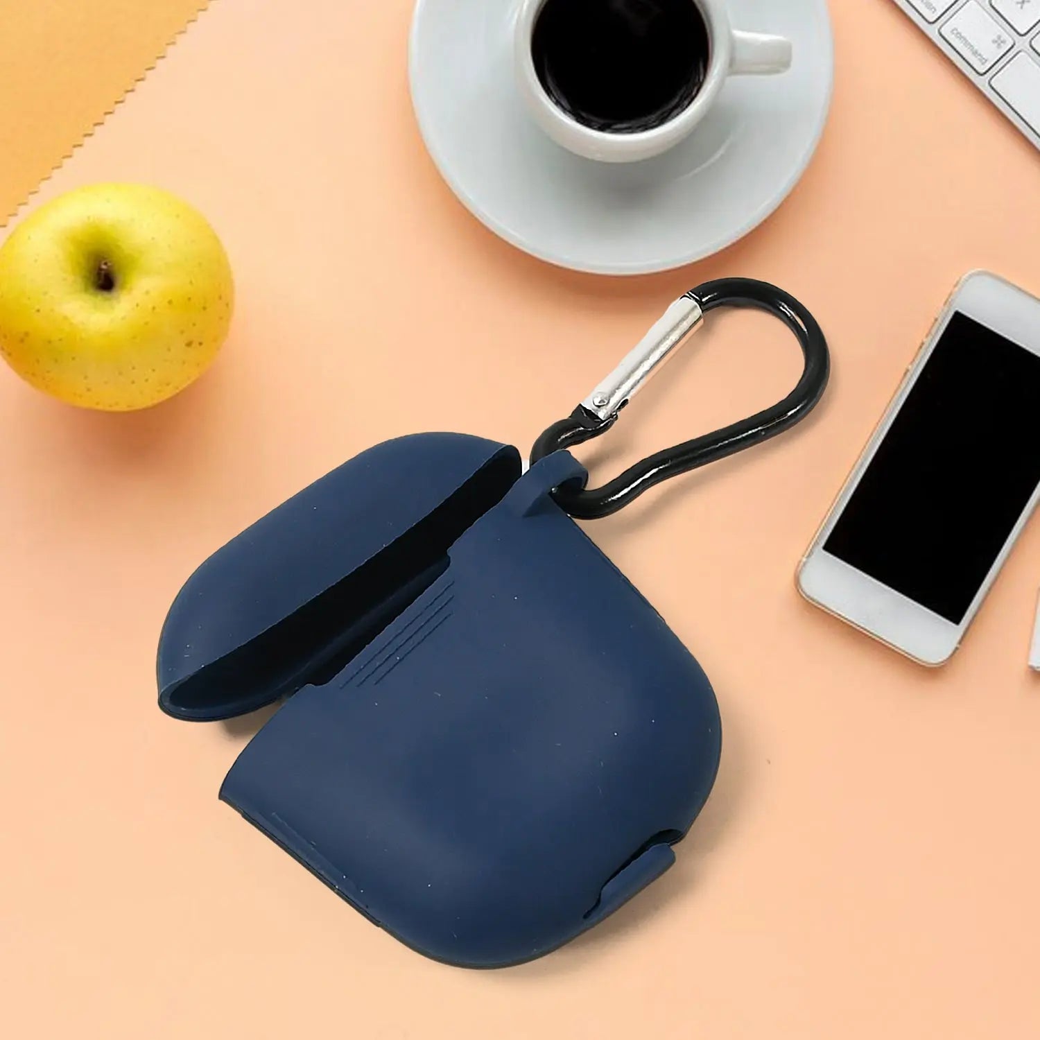 6473 Silicone Shockproof Protection Wireless Headphones Carrying Box Cover with Metal Keychain - varietybazaar.co.in