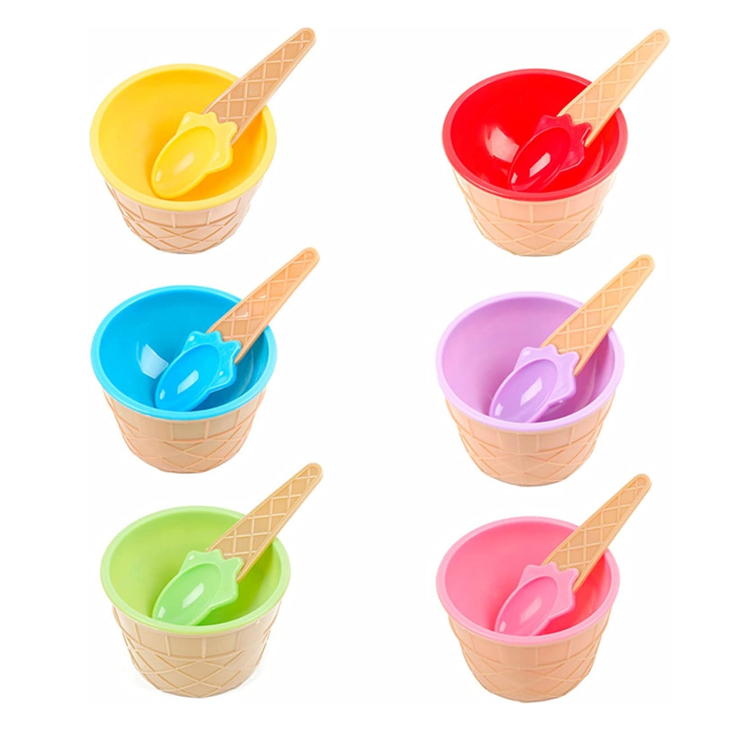 Premium Ice Cream Waffle Spoon Bowl Set (6-Piece , Color Box)