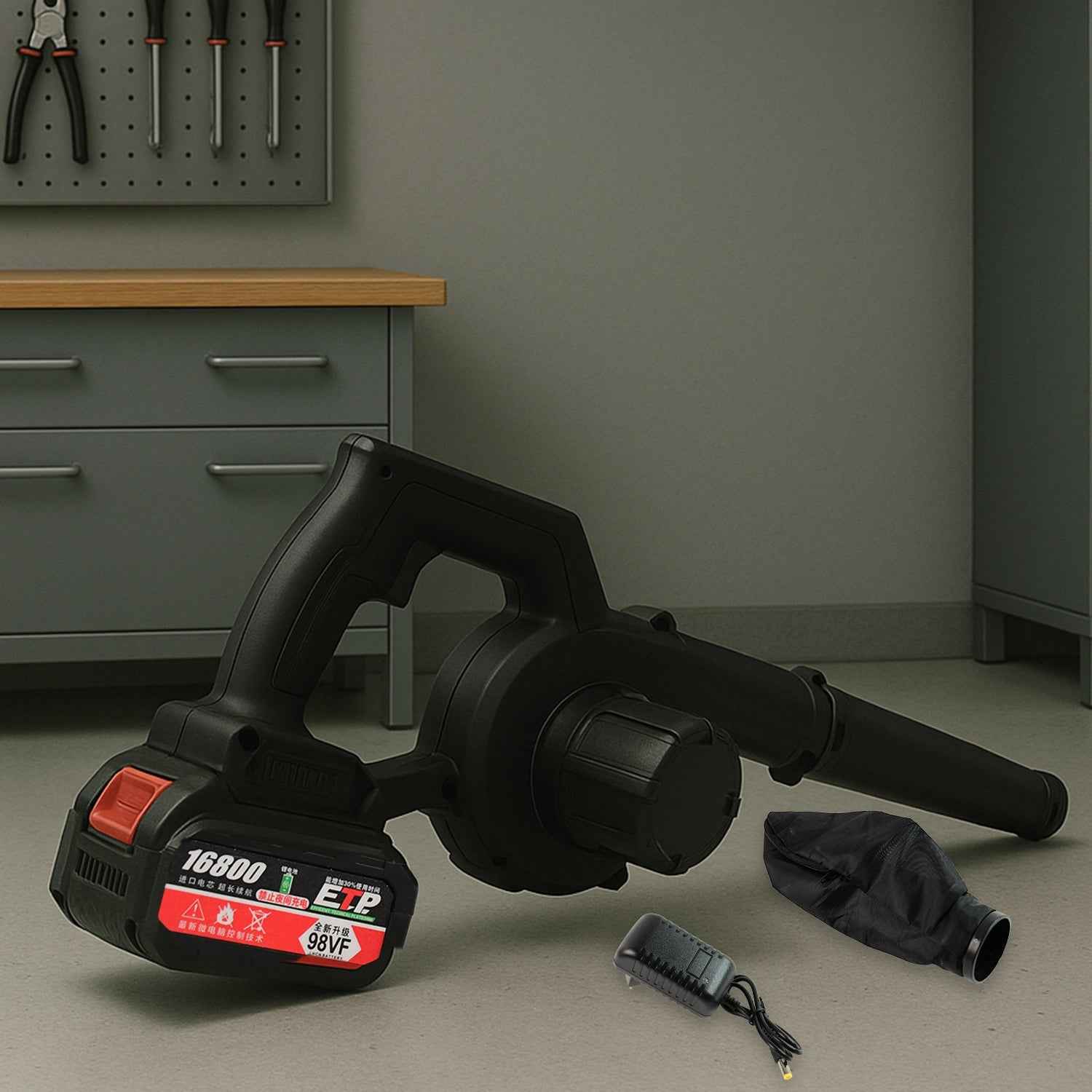 Multi-Purpose Home and Garden Air Blower Kit with Collection Bag for Easy Cleaning