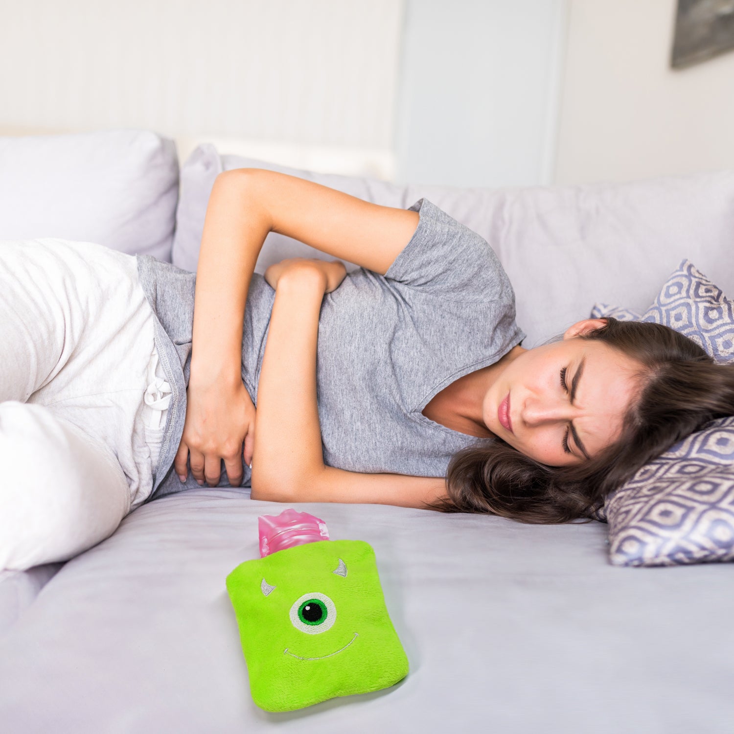 Green One-Eyed Monster Print Small Hot Water Bag with Cover for Pain Relief Variety Bazaar