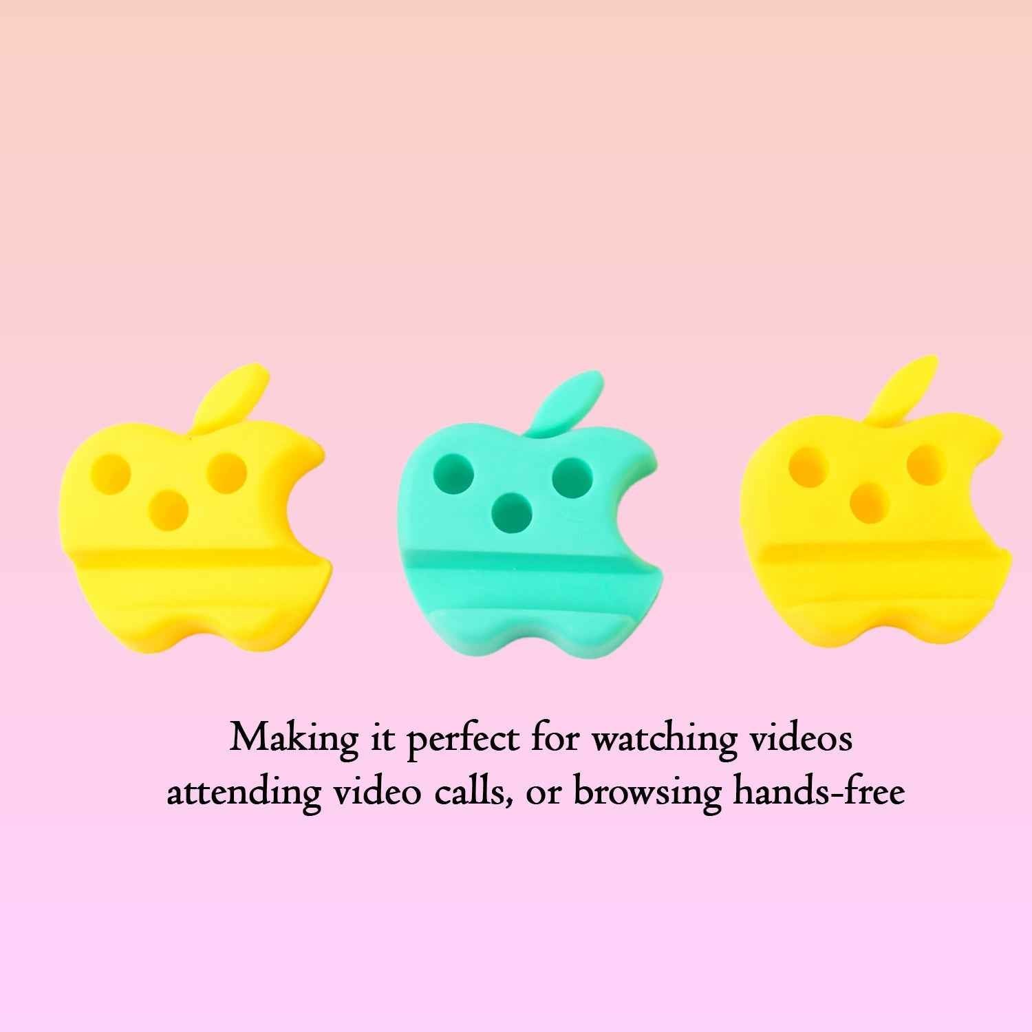 Multi-Functional Apple-Shaped Plastic Mobile Stand with Pen Holder (3 Pc / Mix Color)