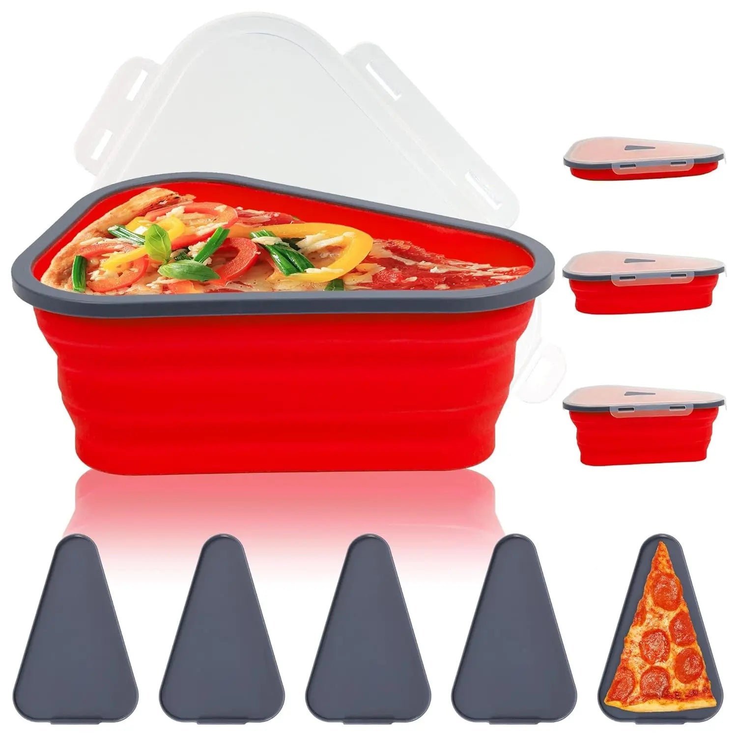 10026 Reusable Pizza Storage Containers with 5 Microwavable Serving Trays, Silicone Container Expandable & Adjustable for Packing Pizza at home / outdoor - varietybazaar.co.in