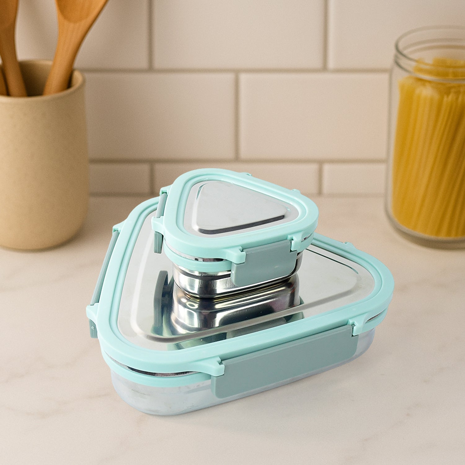 Ganesh Trinity 2-Piece Stainless Steel Triangle Lunch Box Set Variety Bazaar