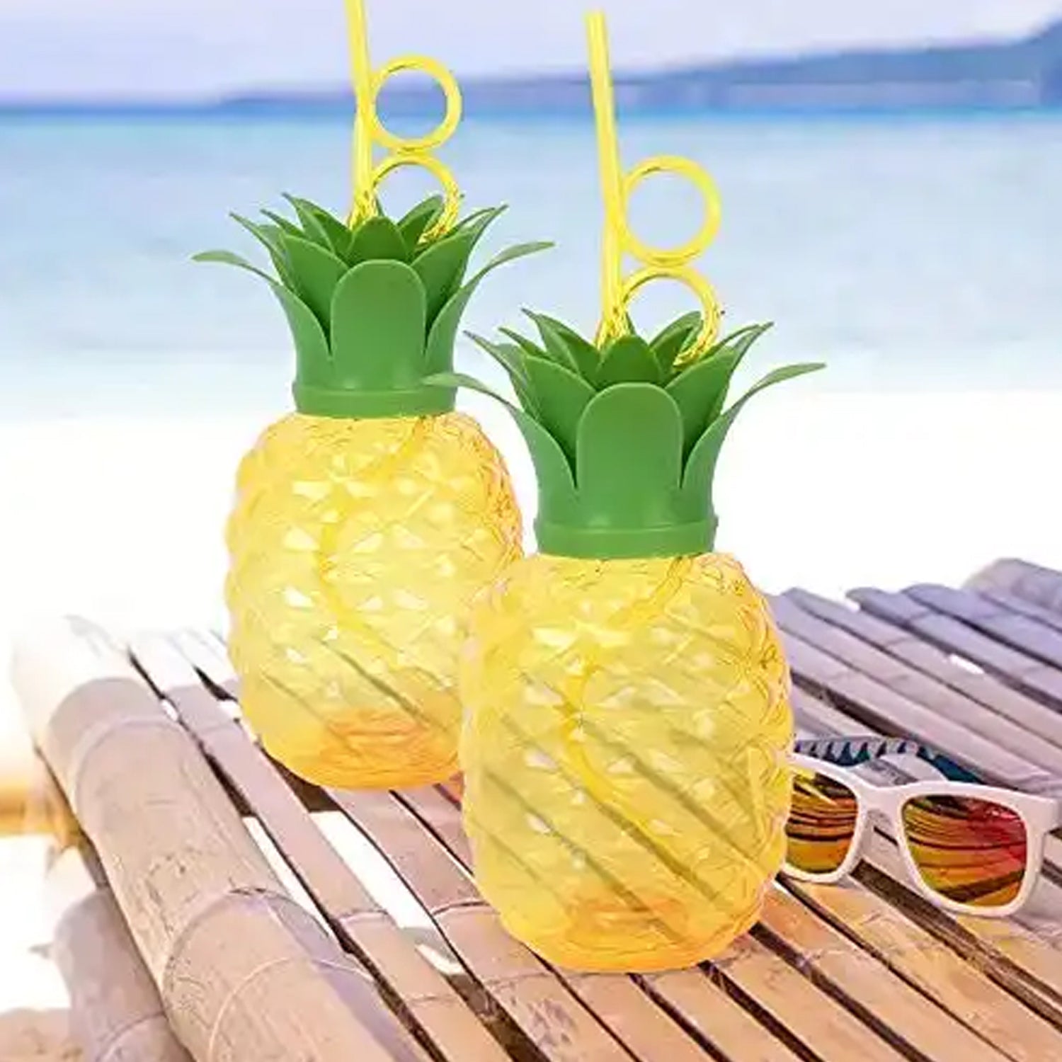 Plastic Pineapple Cups with Straw (1 Pc) - Party Favors, Hawaiian, Beach Variety Bazaar