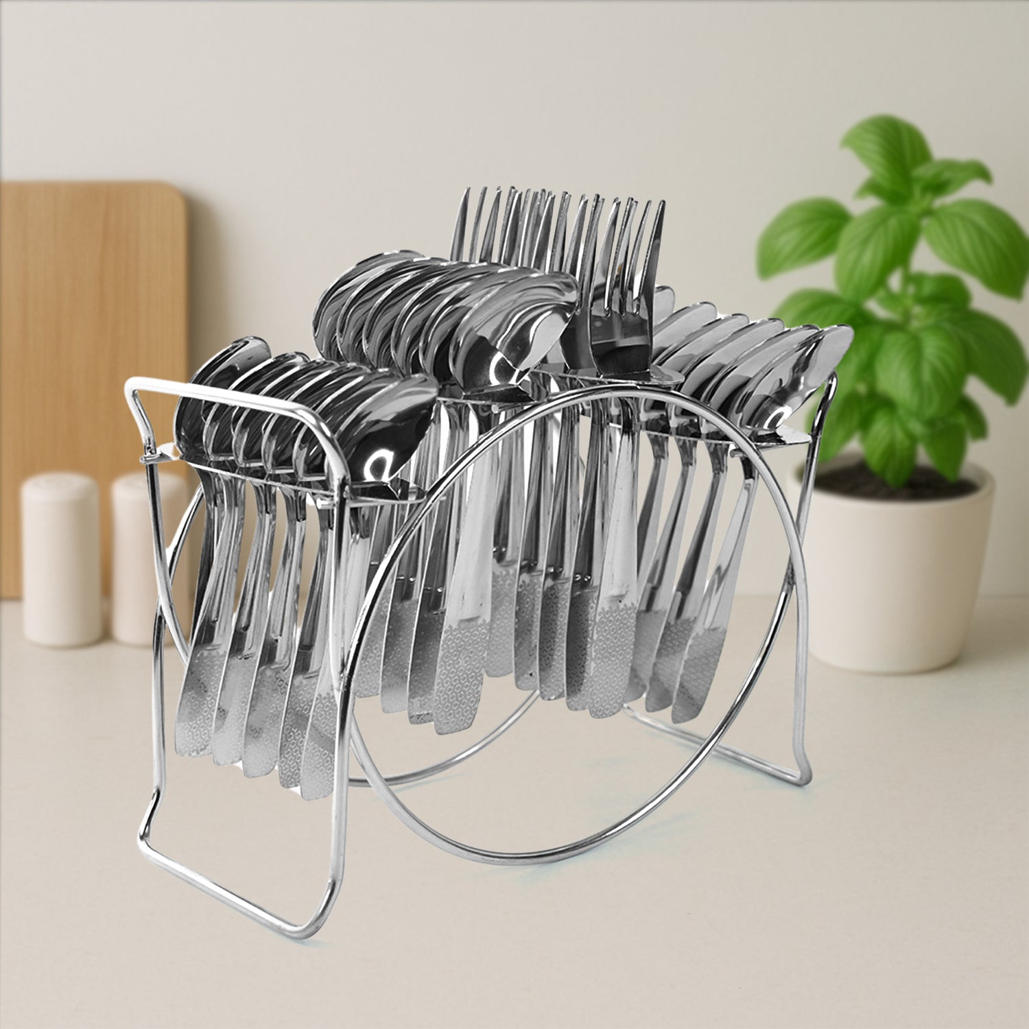Stainless Steel Cutlery Set with Elegant Storage Stand (24 Pc) Variety Bazaar