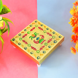 Handicraft Wood Chowki for Pooja , Wooden Bajot (1 Pc / Mix Descign & Color) Variety Bazaar