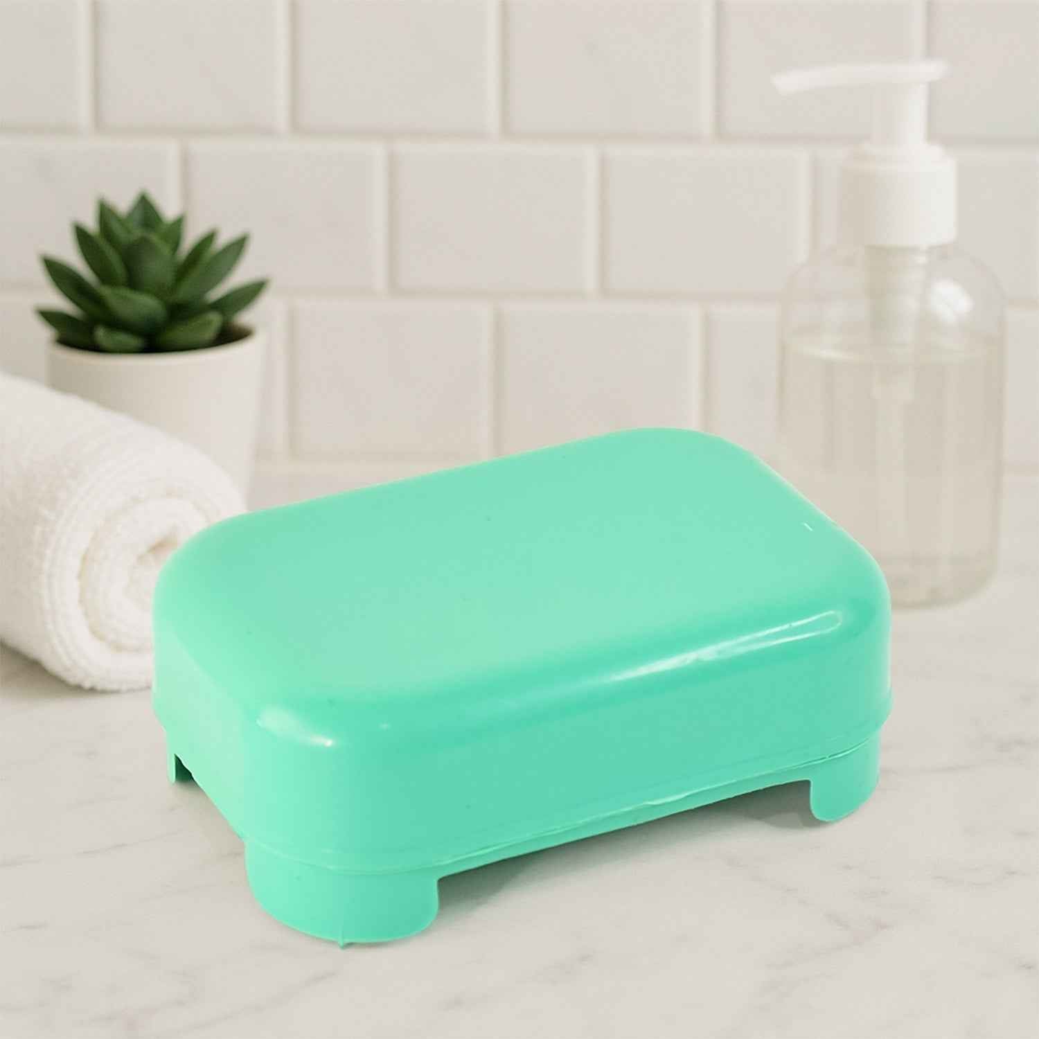 Premium Quality Rectangular Aqua Green Plastic Soap Case (1 Pc)