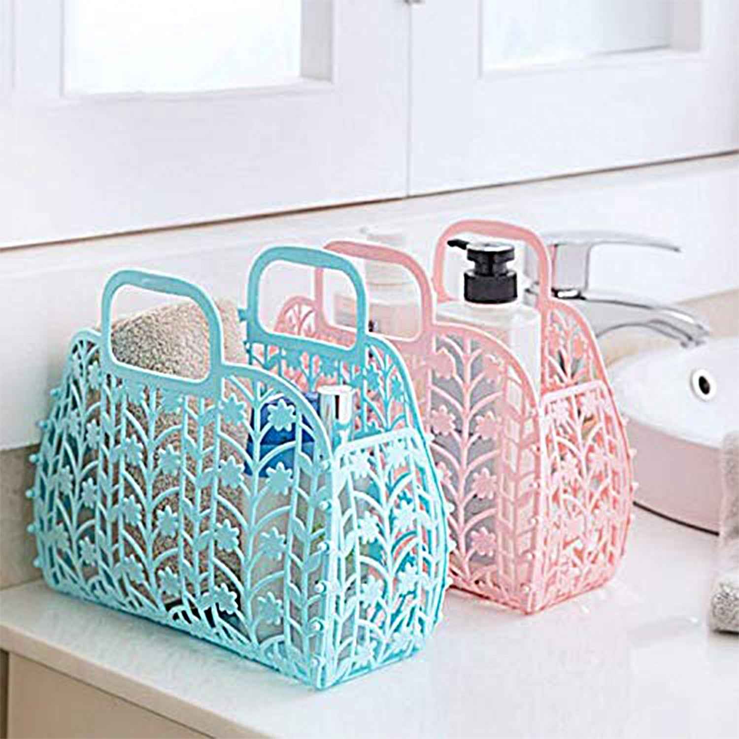 Plastic Foldable Basket Bag || Fruit & Vegetable Storage Basket (3 Pcs Set / Multicolor)