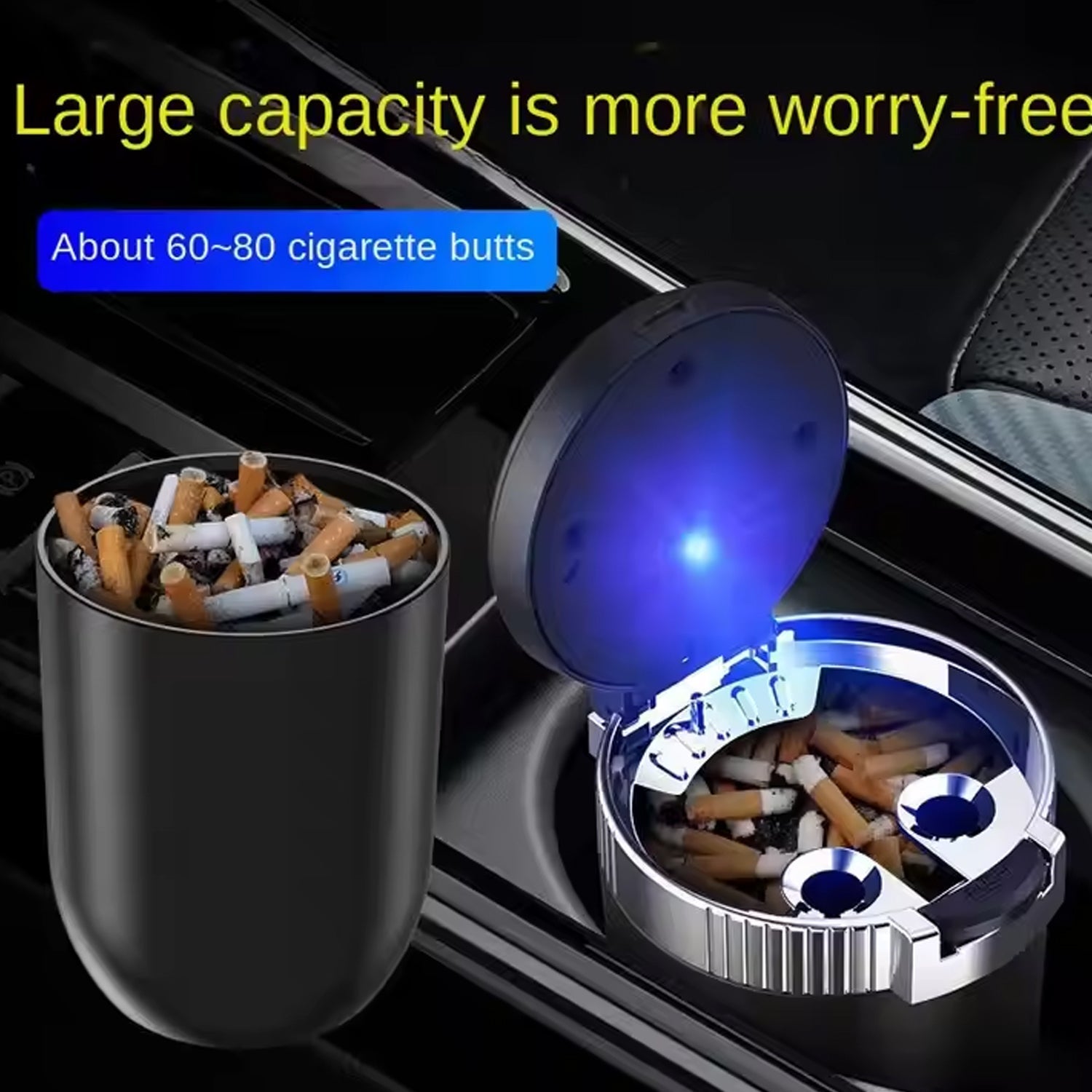 Portable Car Ashtray with Lid and Blue LED Light (1 Pc) Variety Bazaar