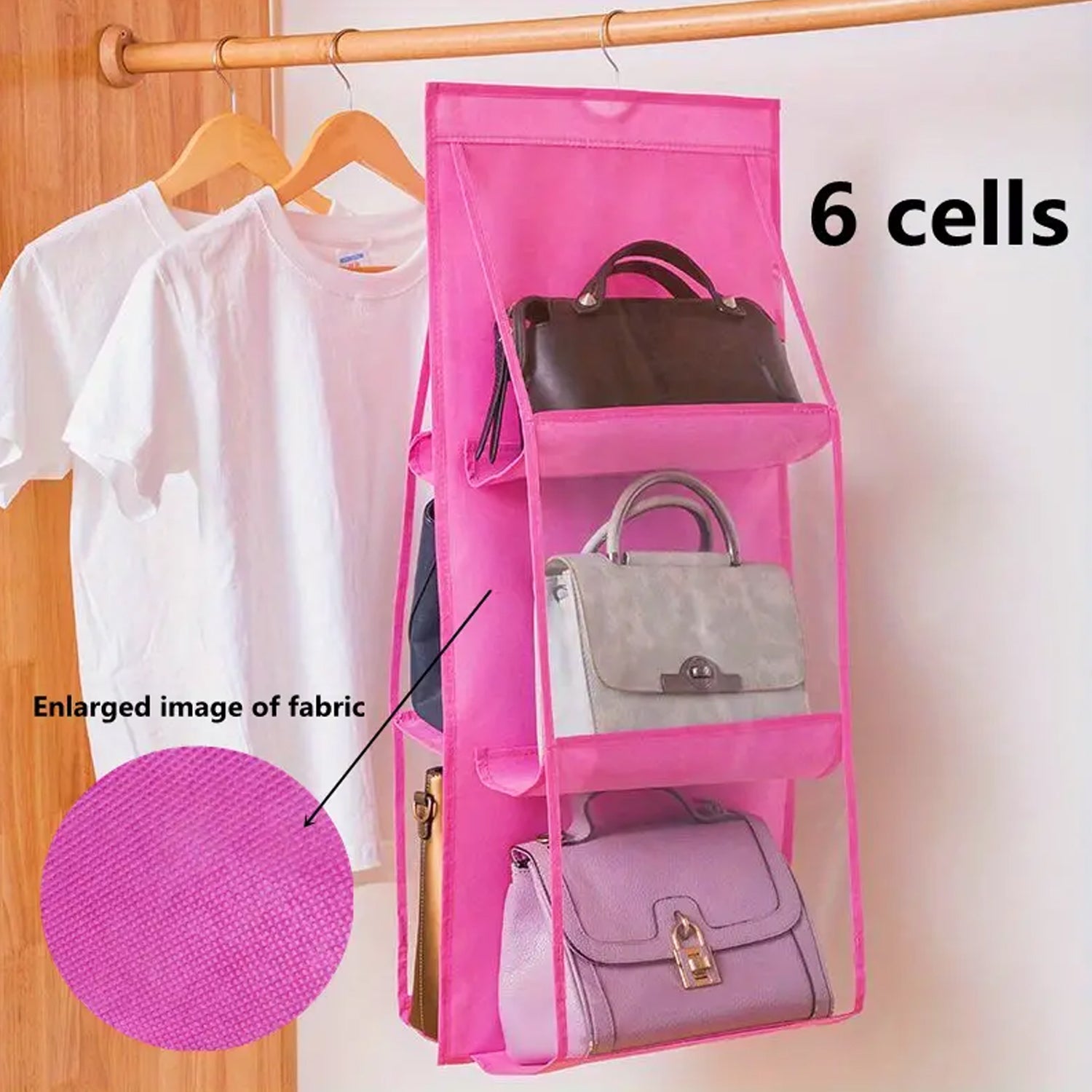 6 Pockets Hanging Purse Handbag Organizer Clear Hanging Shelf Bag (1 Pc) Variety Bazaar