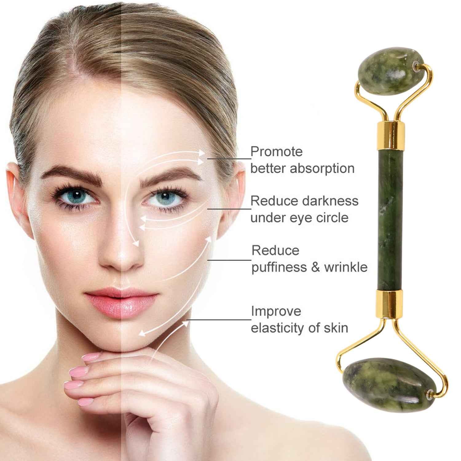 Dual-Headed Jade Facial Massage Roller (1 Pc)