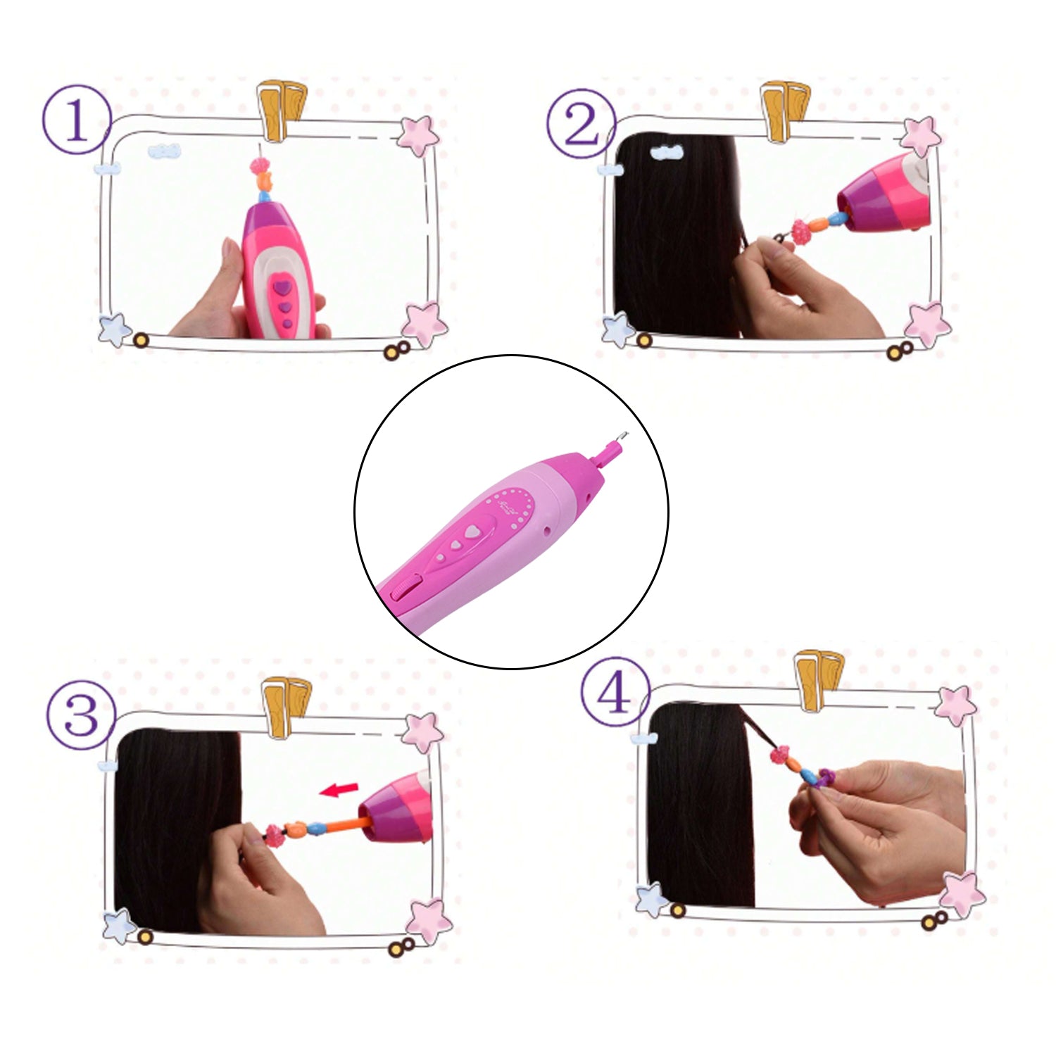 Hair Styling Clasp Clips Twisting Stringing Beads Kit for Girls, Portable Hair Braider Machine,Hairstyle Braid Kit DIY Hair Styling Tool with Comb, Rubber, Button Beads and Beads (85 Pcs Set), Hair accessories Variety Bazaar