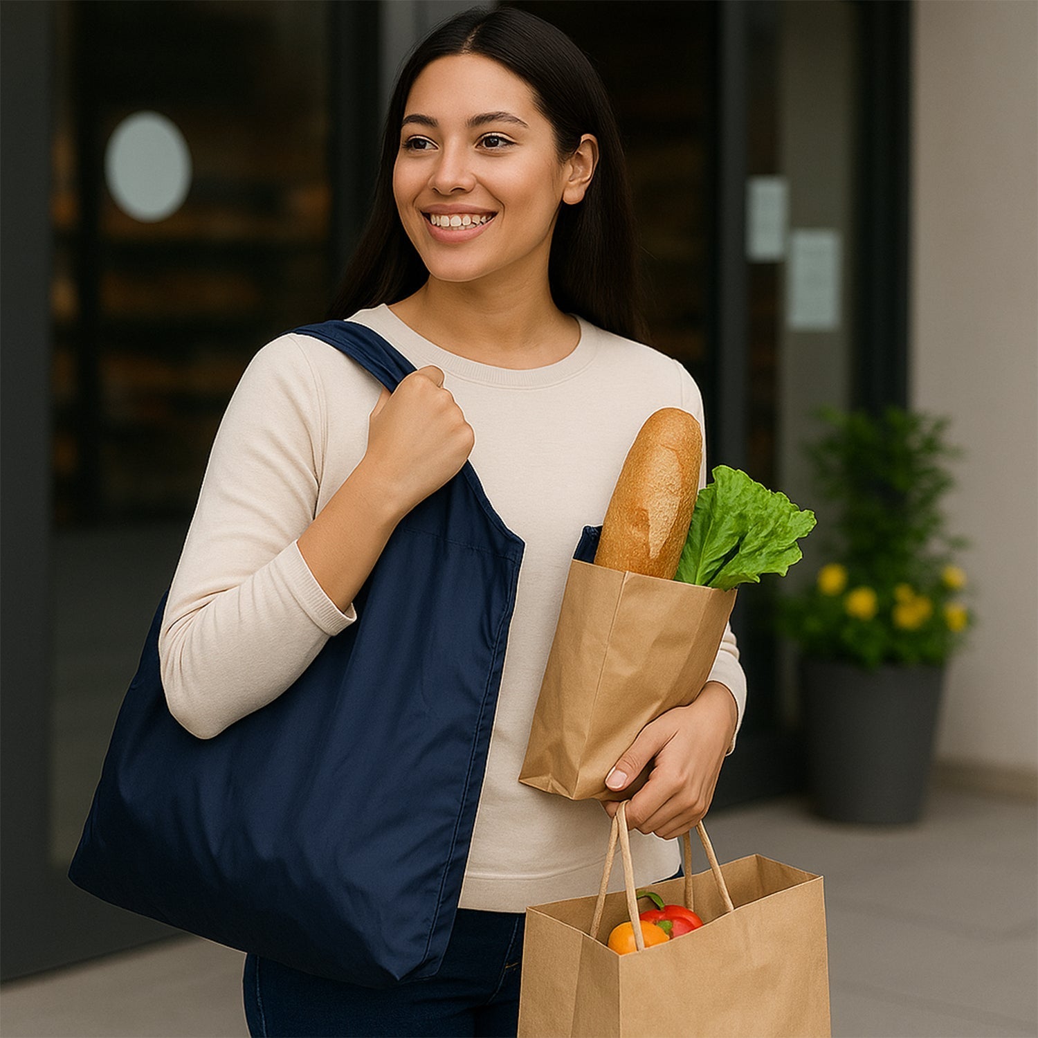 Reusable Grocery Bags - Reusable Bags With Handles (1 Pc / Mix Color) Variety Bazaar